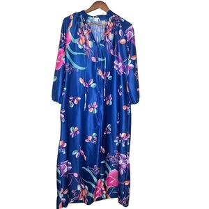 Vintage Tara New York Floral Blue Caftan MuuMuu